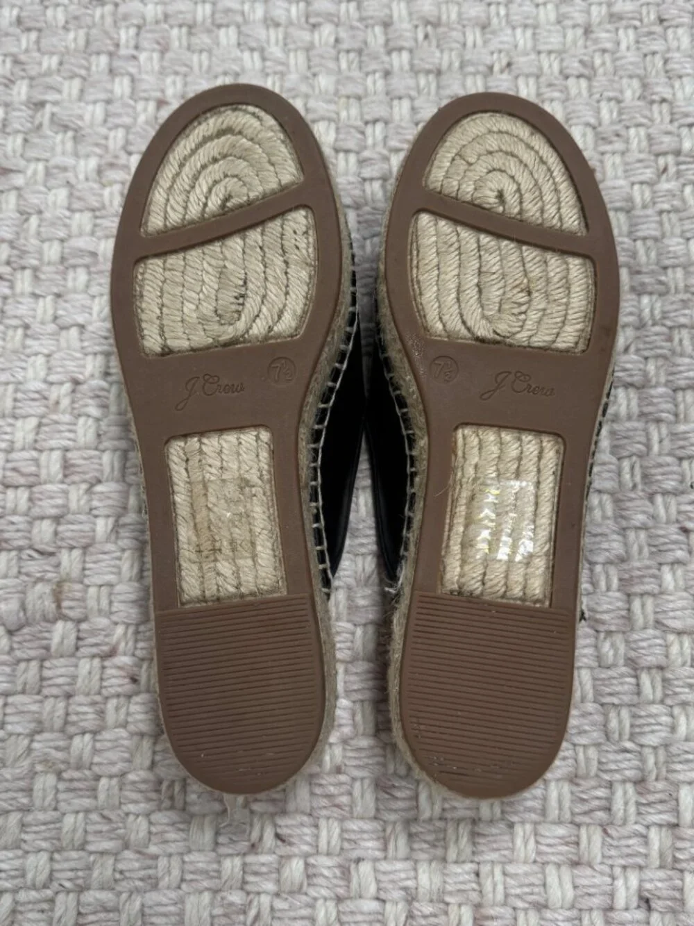 J. Crew Black Leather Slip On Espadrilles Flats Coastal Minimalist Size 7.5